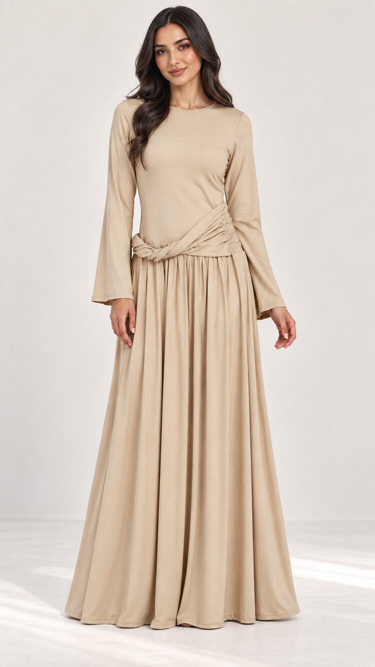 AZRA The Label Long Sleeve Twist Waist Maxi Dress Womens Size Small Modest NWT